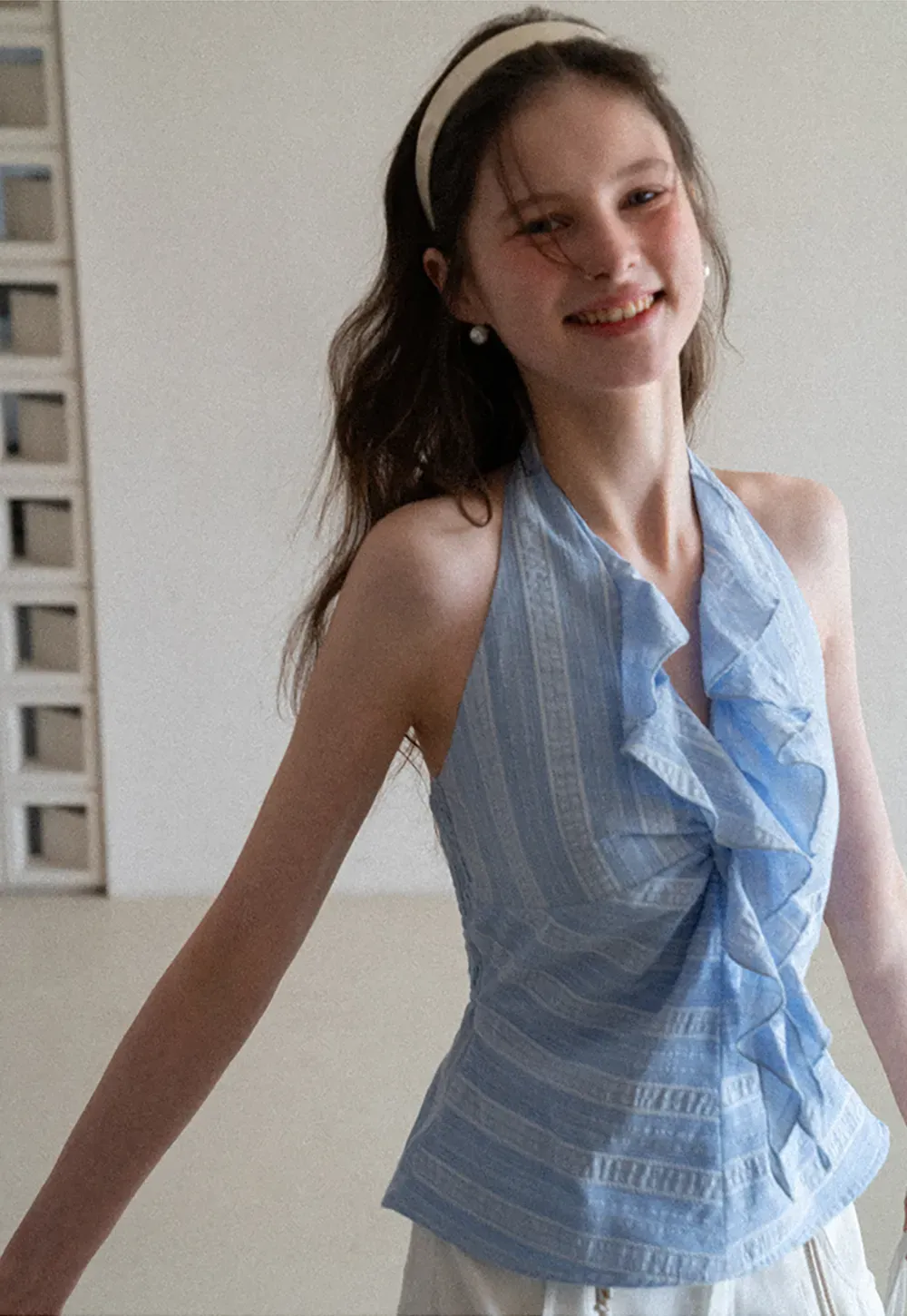 Halter Neck Top with Ruffled Detail