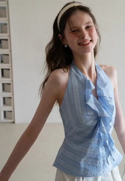 Halter Neck Top with Ruffled Detail