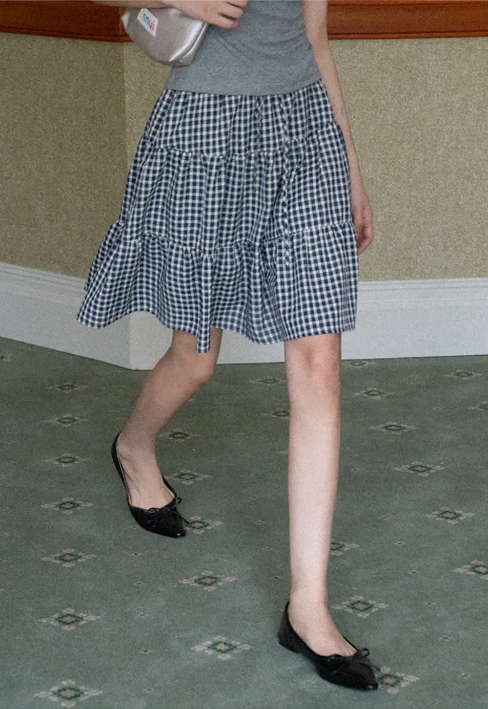 Gingham Pattern Tiered Skirt