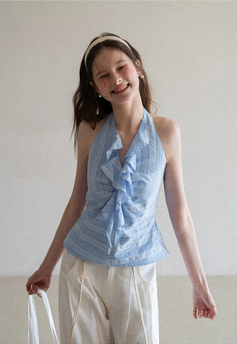 Halter Neck Top with Ruffled Detail