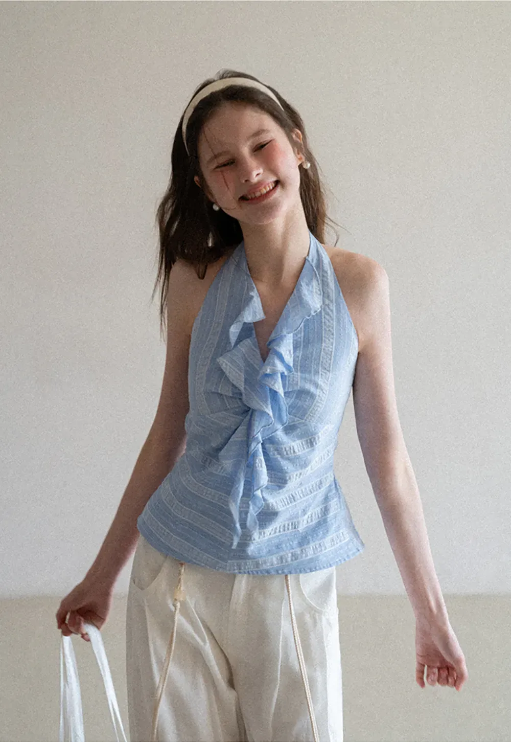 Halter Neck Top with Ruffled Detail