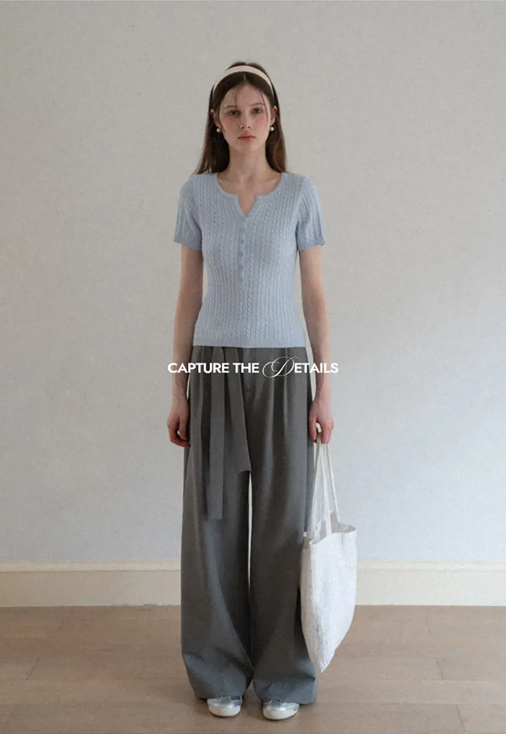 Cable Knit Short Sleeve V Neck Sweater