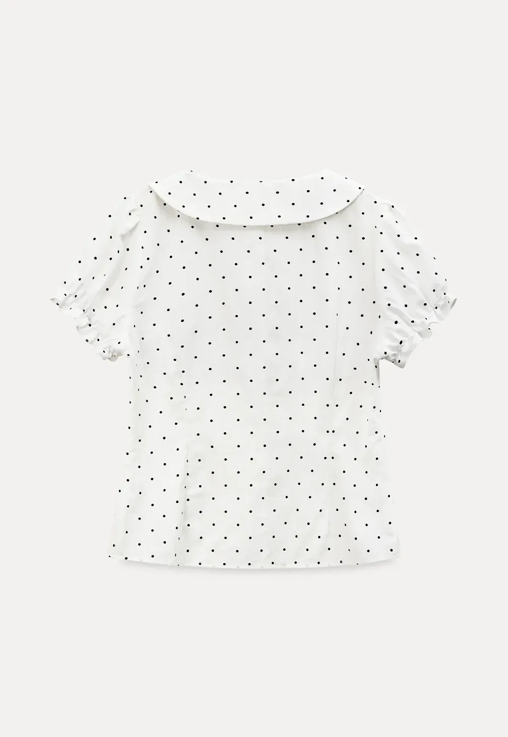 Polka dot shirt with ruffled sleeves and Peter Pan collar