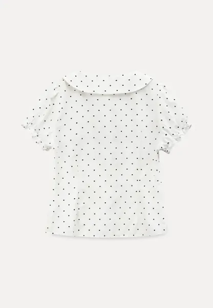 Polka dot shirt with ruffled sleeves and Peter Pan collar