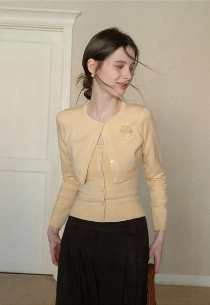 Elegant Knit Cardigan with Button Detail and Tank Top Set