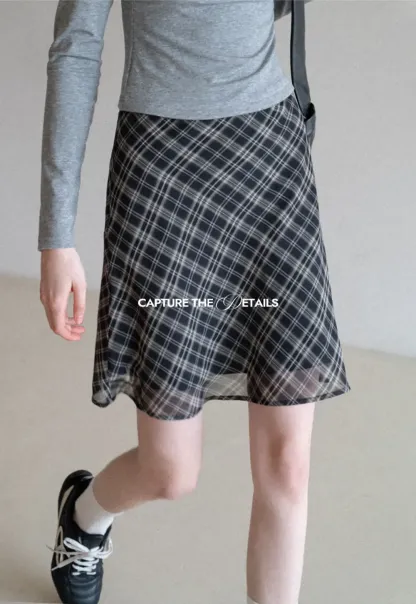 Plaid Skirt with Flowy Hem Design