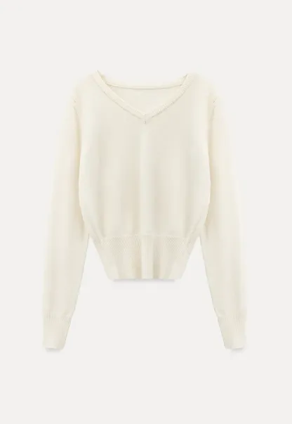 V Neck Knit Sweater with Layered Collar Design