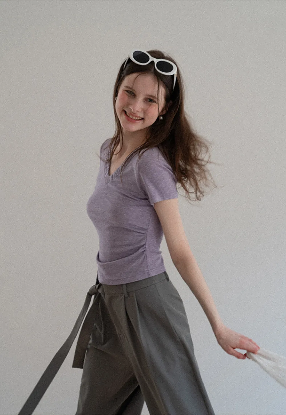 Wide leg casual pants with waist tie