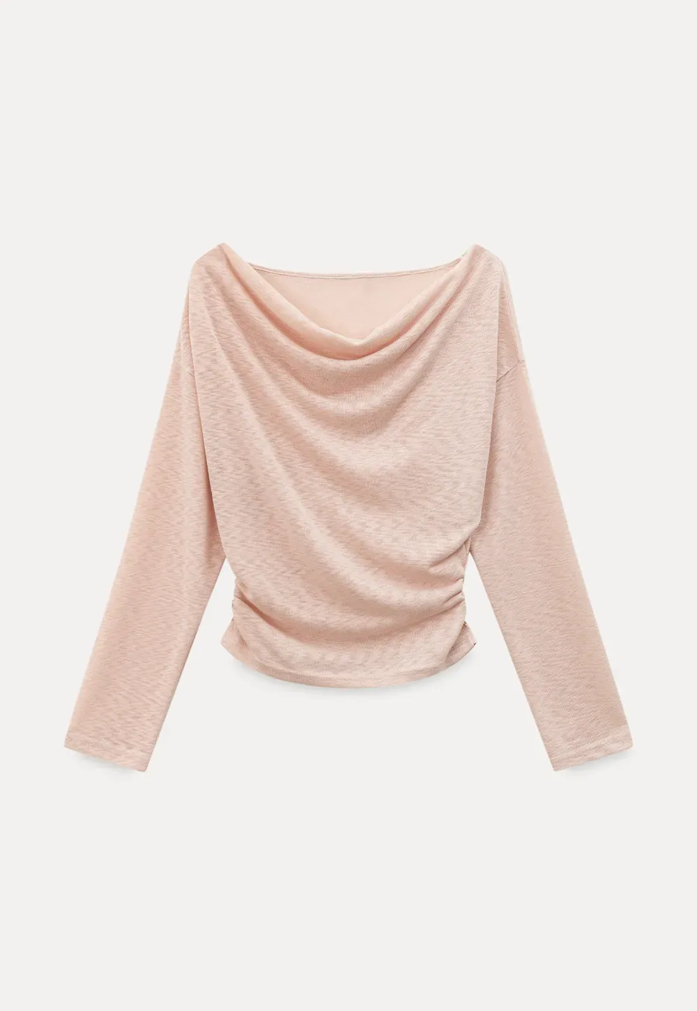 Long sleeve off shoulder draped knit top