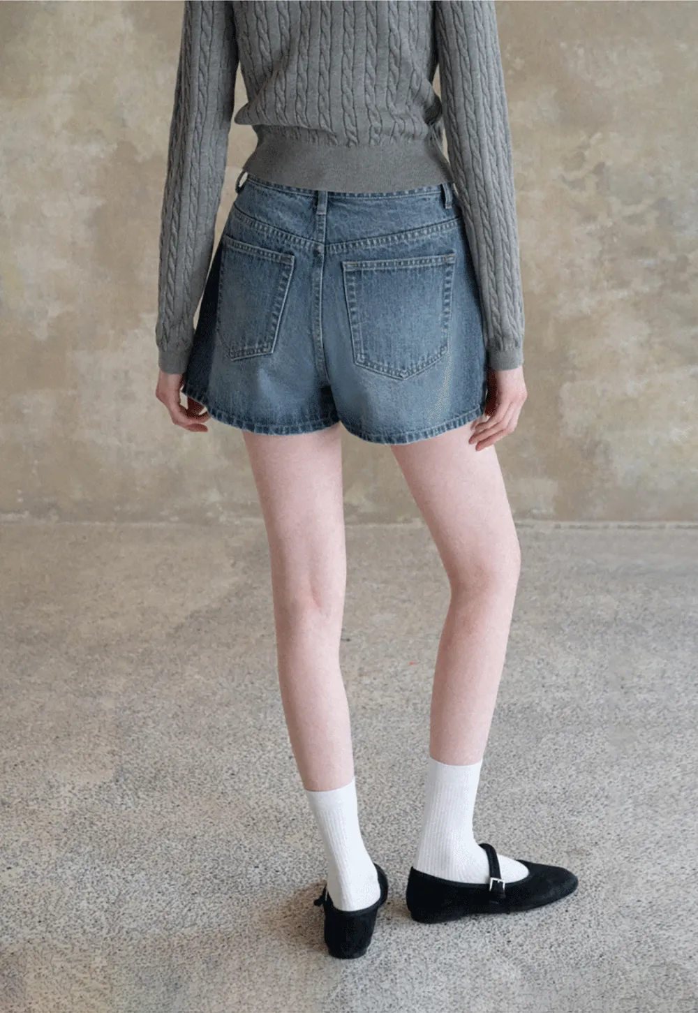 Denim Mini Skirt with Front Pocket and Frayed Hem
