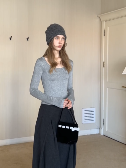 Basic Stretch Long Sleeve Tee for Women Casual