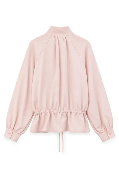 High Collar Drawstring Waist Blouse