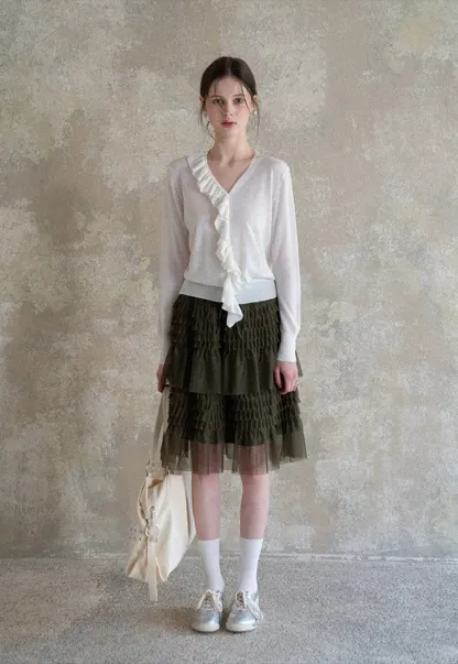 Tiered Ruffled Sheer Skirt with Drawstring Waist