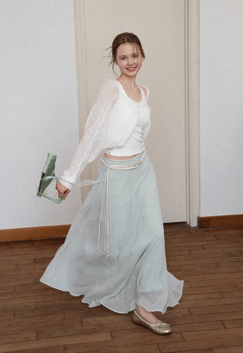 Flowy Maxi Skirt with Lace Trim and Drawstring Waist