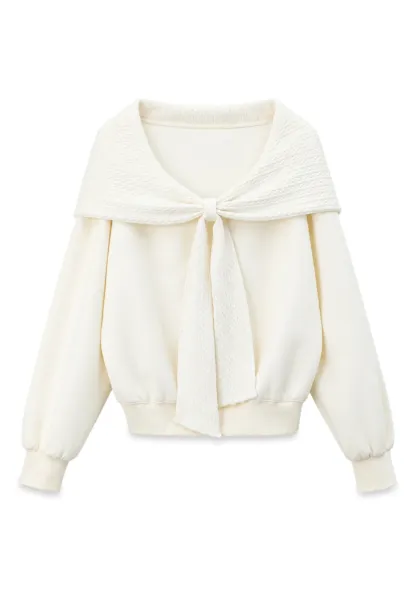 Off Shoulder Bow Front Knit Sweater