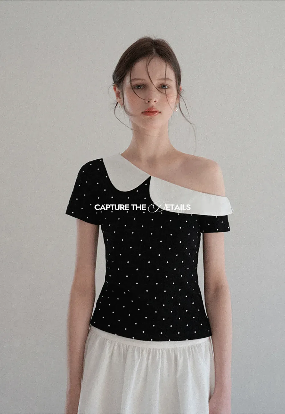 Polka dot short sleeve top with Peter Pan collar