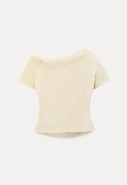 Off shoulder short sleeve fitted t shirt