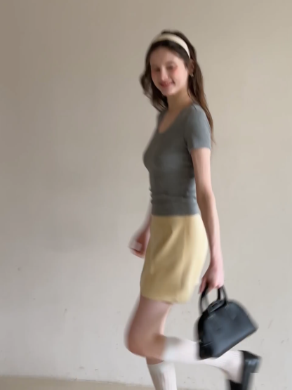 Short Sleeve Crop Top with Back Buttons