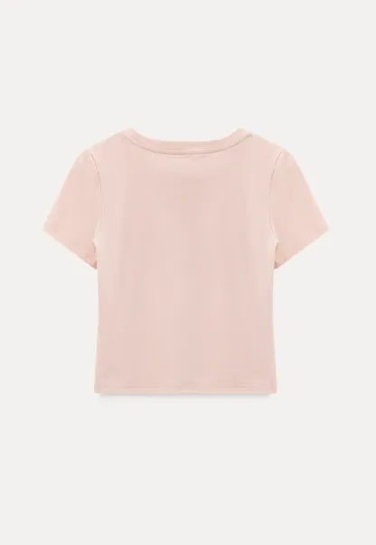 Short Sleeve Crew Neck T Shirt with Sheer Scarf Detail