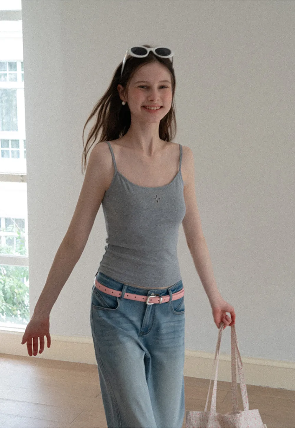 Wide leg flared denim jeans with front pockets