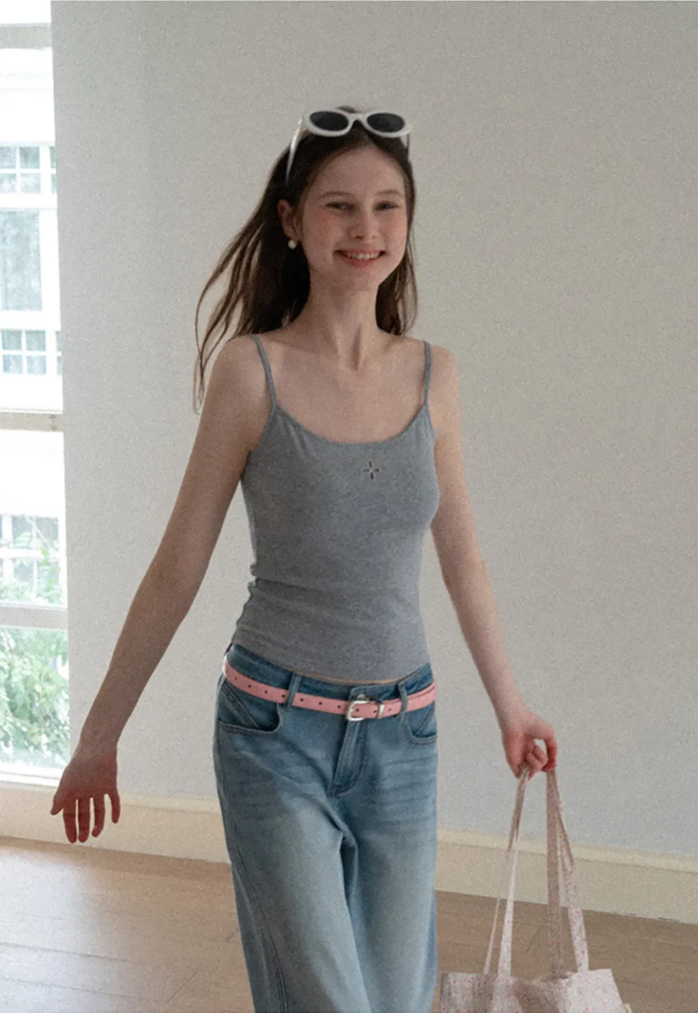 Wide leg flared denim jeans with front pockets