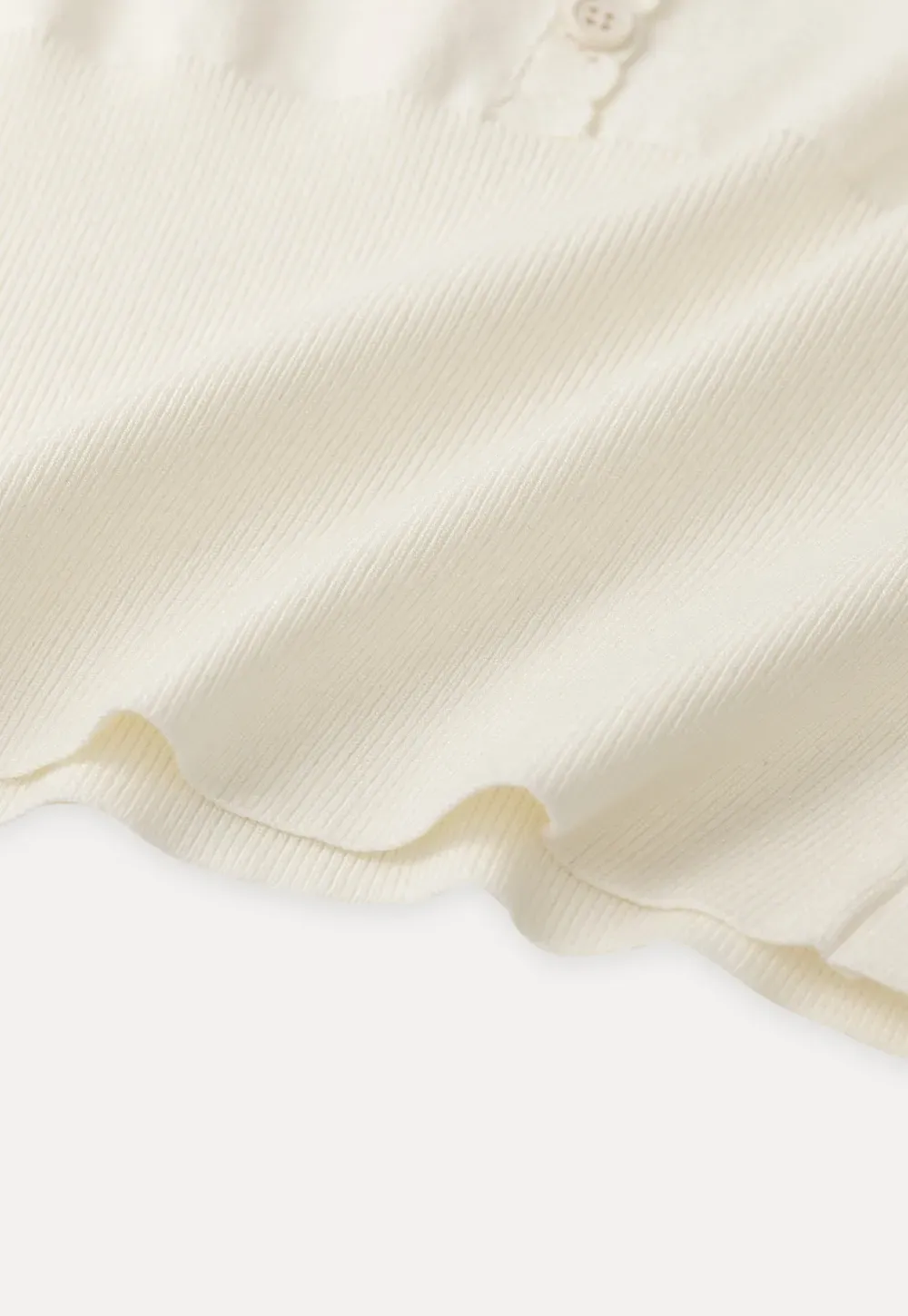 Short Sleeve Knit Top with Lace Trim and Button Placket