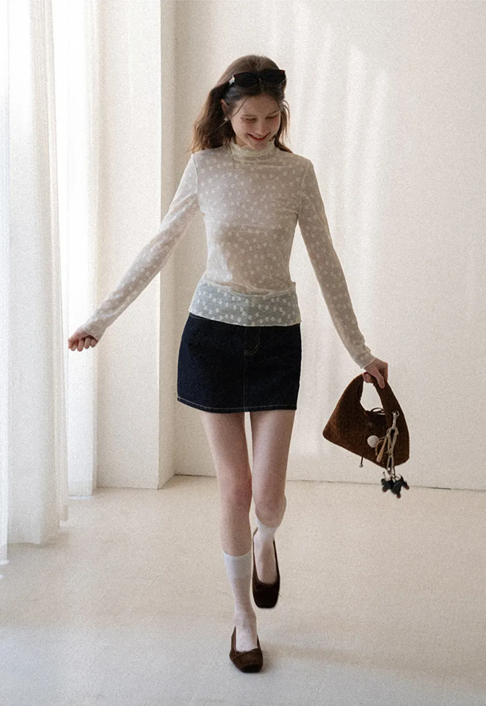 Sheer Star Print Long Sleeve Top