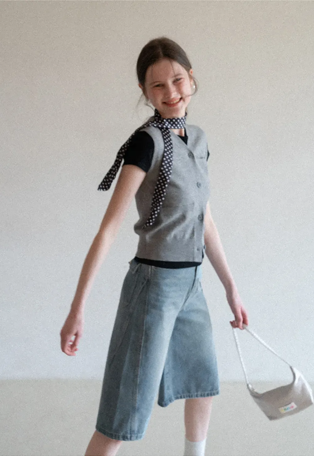 Knitted Vest with Button Closure and Embroidery