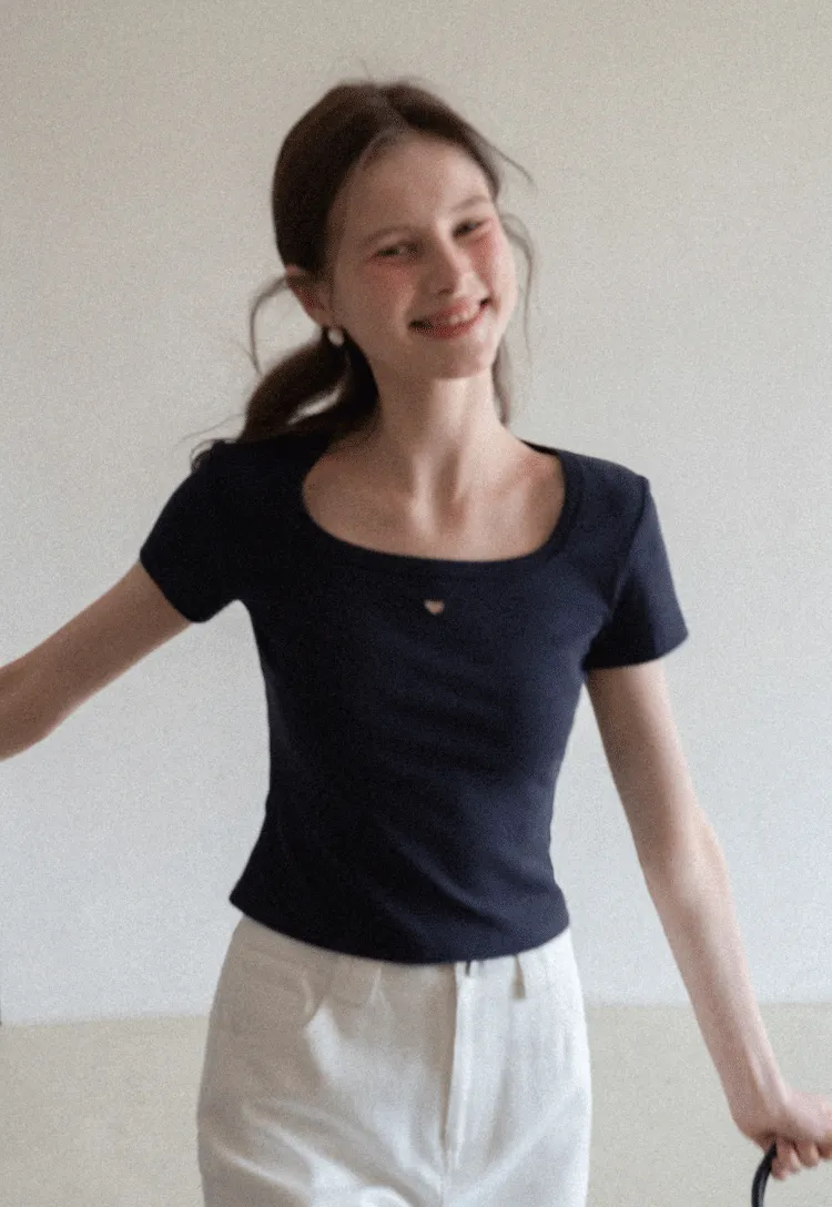 Short Sleeve Crop Top with Square Neckline