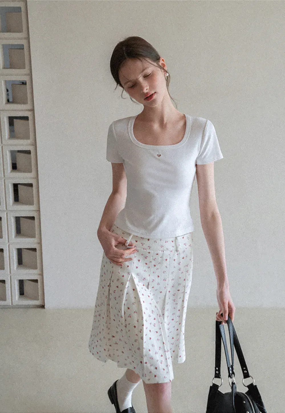 Short Sleeve Crop Top with Square Neckline