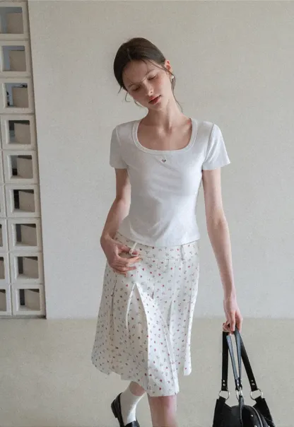 Short Sleeve Crop Top with Square Neckline