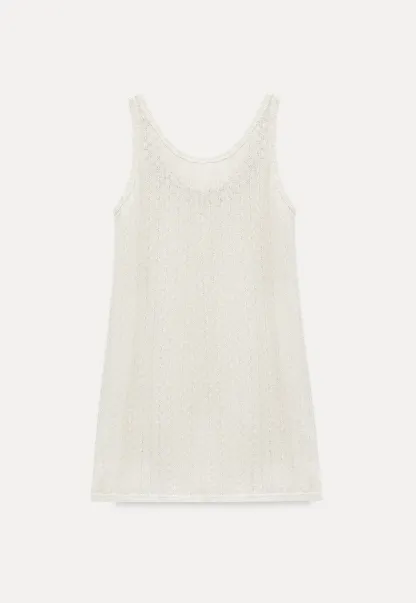 knitted sleeveless tank top with lace trim and button details