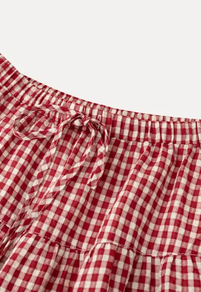 Gingham Pattern Tiered Skirt