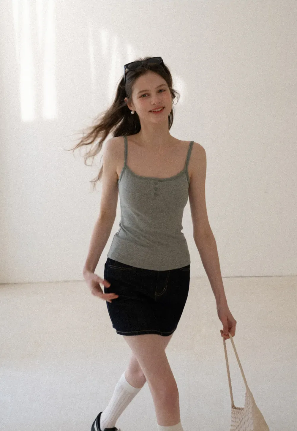 Lace Trim Button Front Tank Top