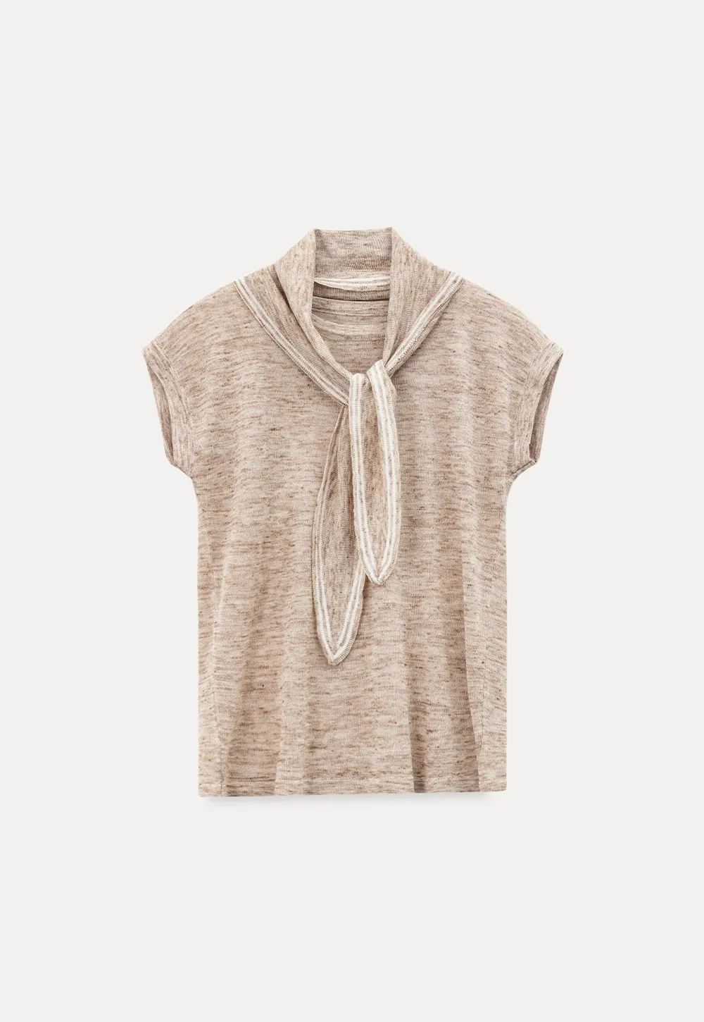 Short Sleeve Knit Sweater with Neck Tie Detail