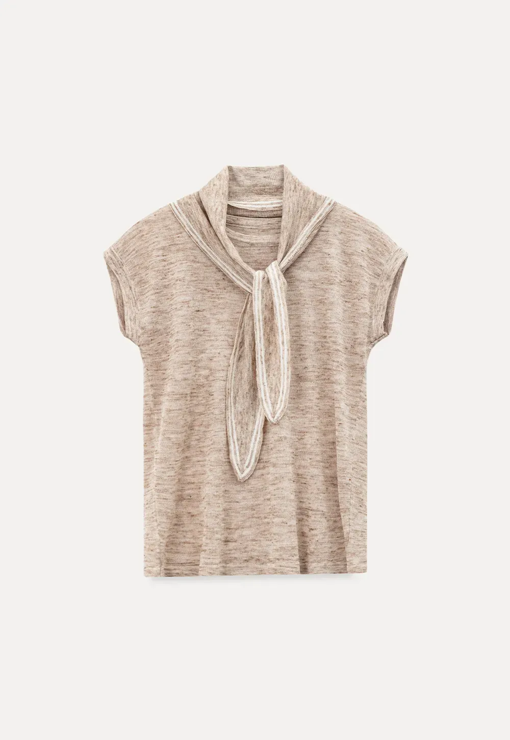 Short Sleeve Knit Sweater with Neck Tie Detail