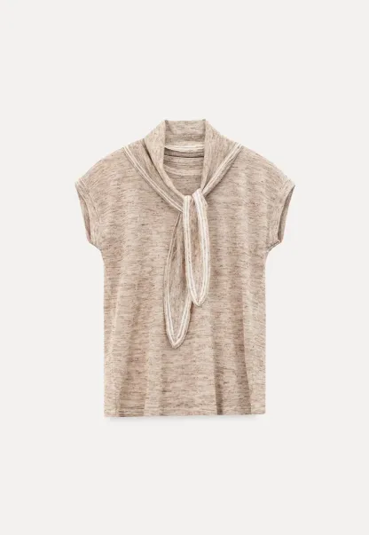 Short Sleeve Knit Sweater with Neck Tie Detail