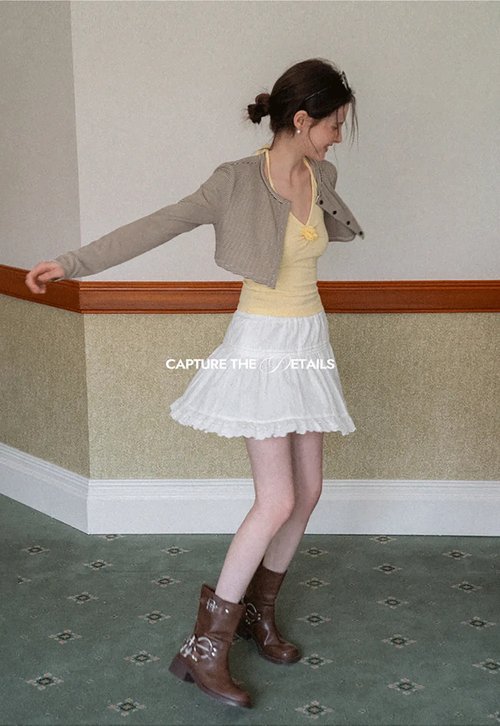 Striped cardigan with buttons and V neck tank top