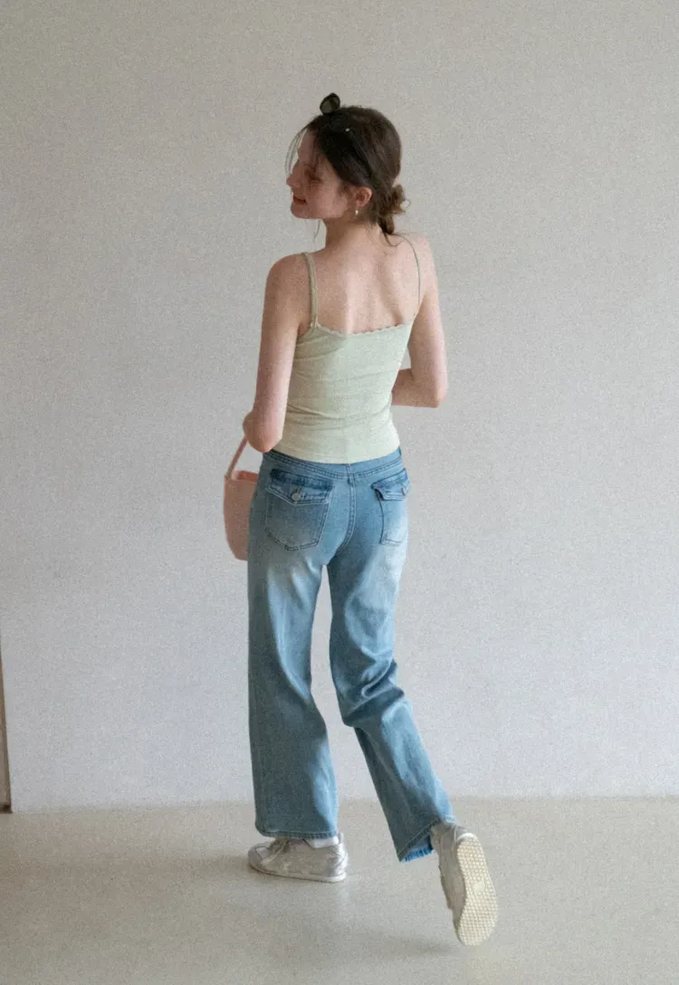 Lace Trim Button Front Tank Top