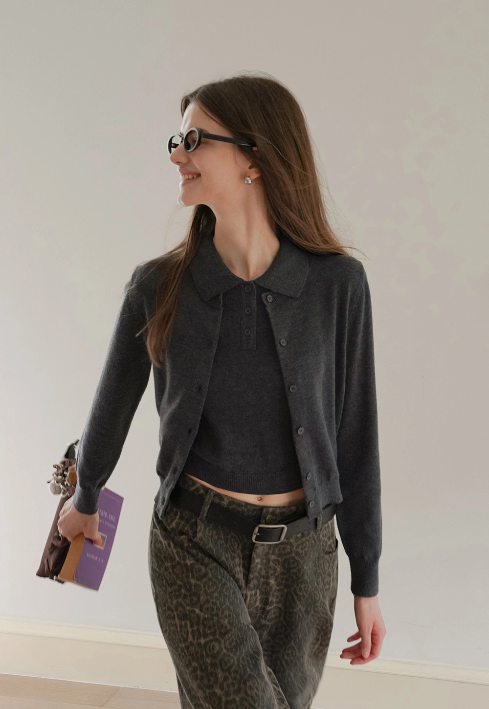 Womens Knit Cardigan Sweater Vest Set