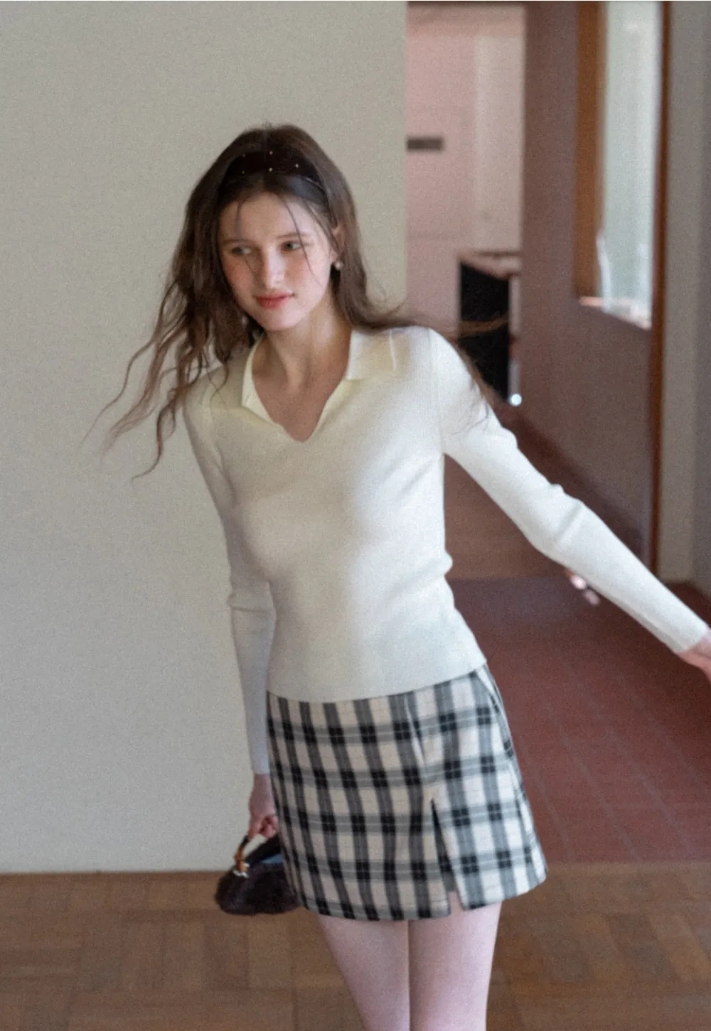 Ribbed Knit Long Sleeve Polo Neck Sweater