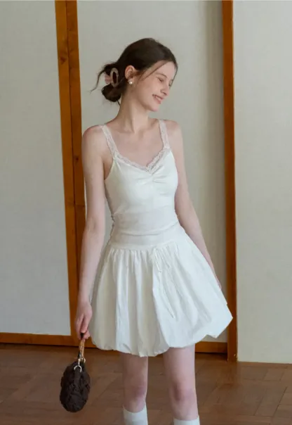 Lace Trimmed V Neck Camisole with Ruched Detail