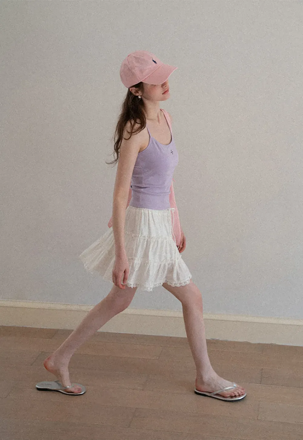 Tiered lace hem drawstring waist skirt