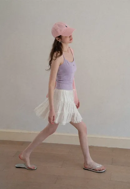 Tiered lace hem drawstring waist skirt