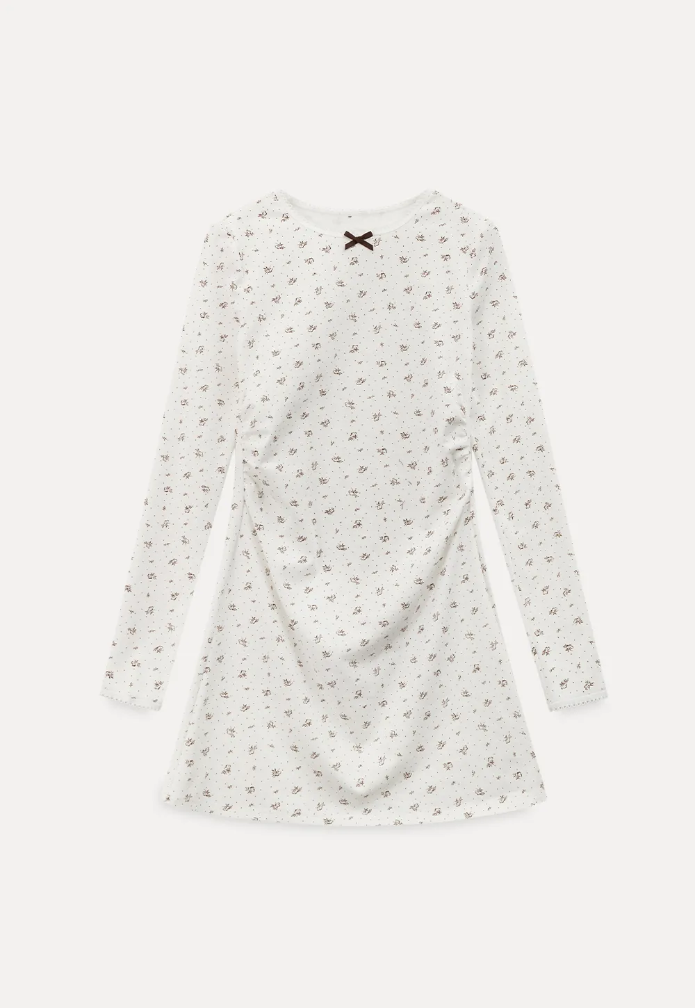 Long Sleeve Floral Print Dress with Cross Neck Detail