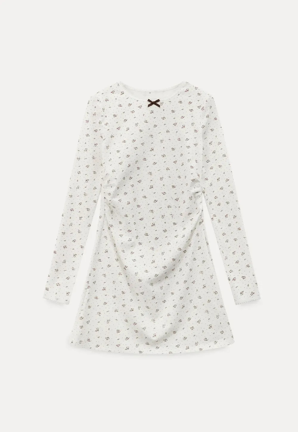 Long Sleeve Floral Print Dress with Cross Neck Detail