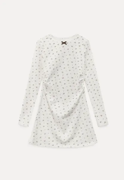 Long Sleeve Floral Print Dress with Cross Neck Detail