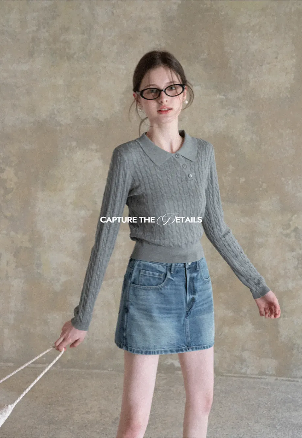 Denim Mini Skirt with Front Pocket and Frayed Hem