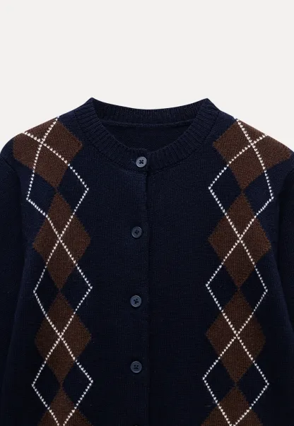 Womens Argyle Knit Cardigan Sweater Button Down Long Sleeve