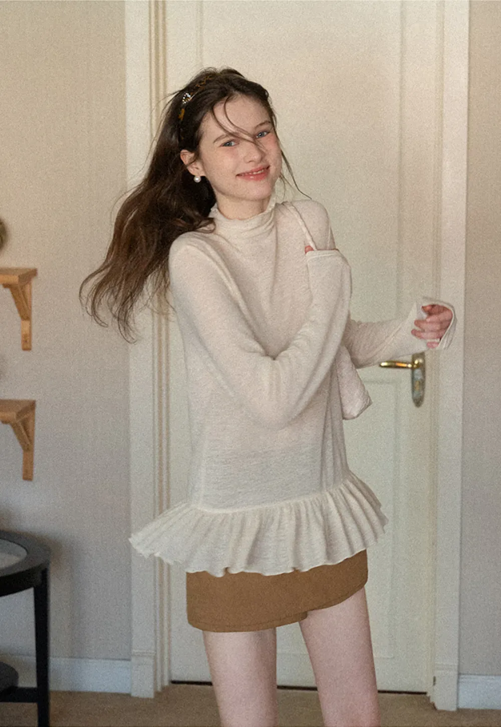 High waist pleated mini skirt with button front design